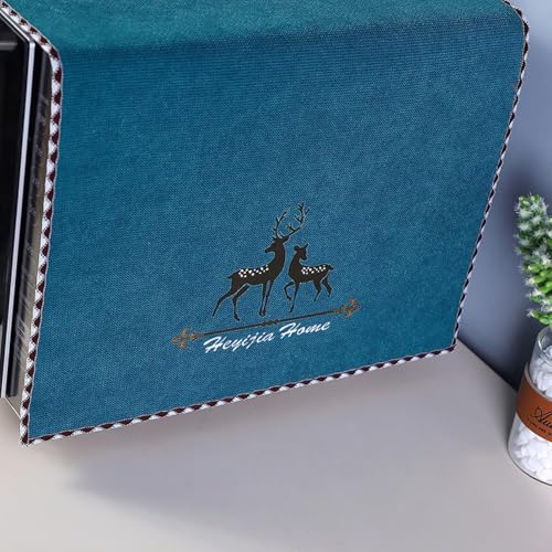 Image of Zollyss Microwave Oven Cover, Cotton Linen Dust-proof Fabric, Deer Design,100 x 35 cm (Blue)