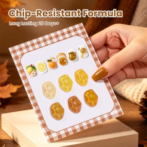 Image of Beetles Fall Gel Polish Set - Amber Season with Color Card, 6 Colors Yellow Brown Gel Nail Polish Set 15ML Full Size, Same Color Same Bottle, Long-Lasting Soak Off UV Lamp Fall Nails Art