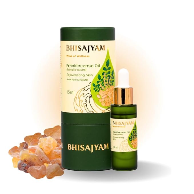 Bhisajyam Frankincense Essential Oil for Skin Rejuvenation| 100% Pure & Natural for Skin Tightening, Anti-Aging & Meditation | Evens Skin Tone | Mood Enhacing Aromatherapy | Undiluted - 15ml