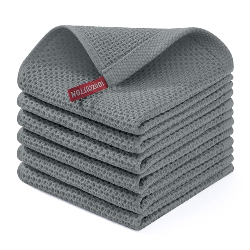 Image of Homaxy 100% Cotton Waffle Weave Kitchen Dish Cloths, Ultra Soft Absorbent Quick Drying Dish Towels, 12 x 12 Inches, 6-Pack, Grey