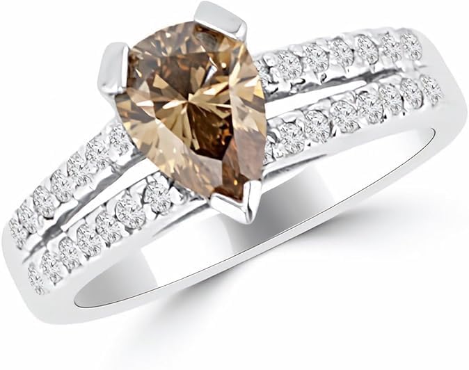 Purvika Jewels 2.50ct Pear-Cut Champagne-Brown Diamond Solitaire Engagement Ring, 14K WHITE GOLD FINISH