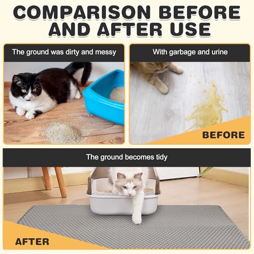 FURWEY Cat Litter Mat Double Layer Waterproof Urine Proof Trapping Mat 1 Pack (Gray, 30x24 Inch)