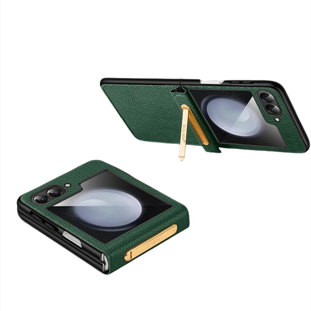 Coque Galaxy Z Flip4 ENILSA Vert avec Support Intégré en Cuir - 7