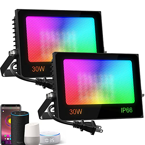 Olafus 30w smart led flood lights rgb, works with alexa wifi app …
