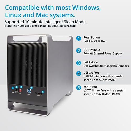 Image of Syba 5 Bay 2.5 inch and 3.5 inch SATA HDD External USB 3.0 / eSATA RAID Hard Drive Enclosure Support 120TB & RAID 0 /1 /5 /10 /JBOD Mode SY-ENC50122