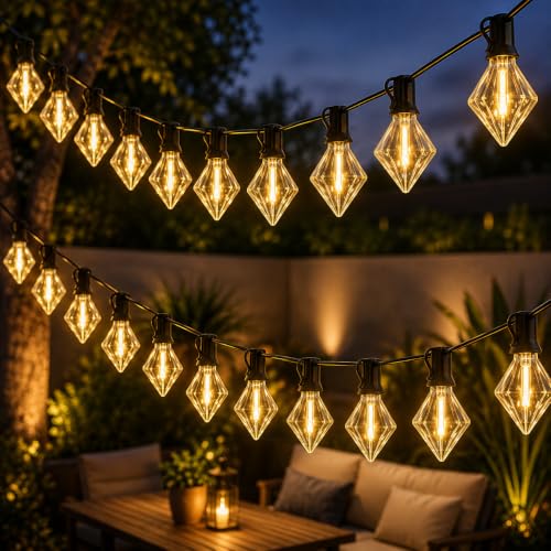 Image of One94Store Diamond Shape Outdoor String Lights | 5 Meter with 12 Warm White LED Bulbs | Waterproof Decorative Fairy Lights for Balcony, Garden, Porch & Home Decor