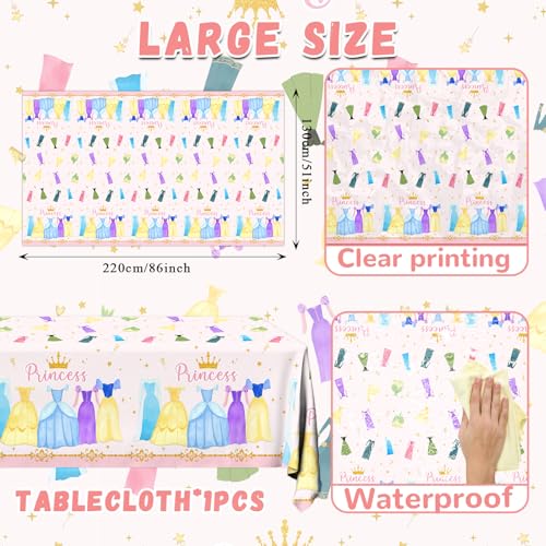Image of Princess Birthday Party Decorations,3pcs Plastic Princess Table Cloth Waterproof Princess Party Decorations Princess Table Cover for Girl Birthday Princess Decorations