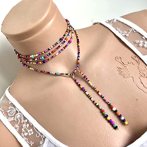 Generic Colorful Bead Necklace, Long Tie Choker, Wrap Necklace, Wrap Seed Bead, Lariat Necklace thumb #1