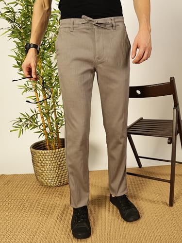 Image of Thomas Scott Men's | Solid | Light Weight | Breathable Fabric | Elasticated Waist | Mid Rise | Regular Fit | Cotton Blend | Button with Drawstring | Chino Trouser | Pants