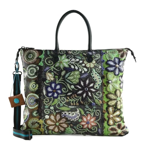 Gabs G3 Plus L Trip sac en cuir noir broderie verte pour femme