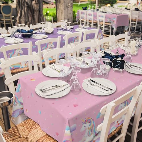 Image of Gatherfun Unicorn Party Supplies Set: Perfect Unicorn Birthday Decorations, Includes 2-Pack Unicorn-Themed Tablecloths for Kids & Girls 1st Birthday, Disposable Table Covers 54 x 108 Inch