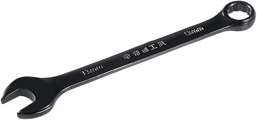 uxcell Llave combinada métrica de extremo abierto de 0.512 in y 12 puntos, revestimiento de electroforesis negra, Cr-V