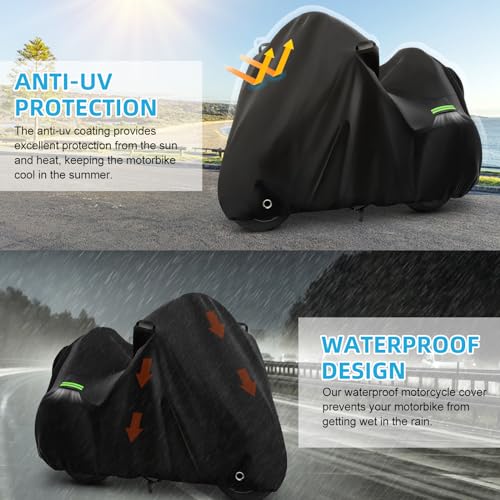 Image of Motorcycle Cover for Touring Road Glide /Ultra Limited /Gold Wing Tour /Indian Pursuit, 210T Waterproof Sun UV Rain Outdoor Protection Motorbike Cover with Lock Hole & Soft Cotton Lining