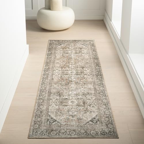 nuLOOM Hillstone Collection - Alfombra de área de 2 x 8 pies, medallón tradicional vintage envejecido, grueso y suave, duradero, no desprende pelusa, mezcla de poliéster y yute, fácil de limpiar, sala