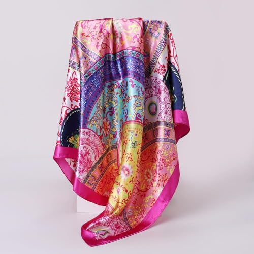 35" Large Head Scarf for Women Square Satin Hair Scarf Floral Bandanas Sleeping Hair Wraps Neck Scarfs Boho Headwear, 3PCS3