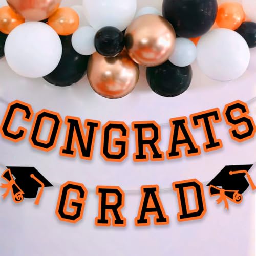 Image of Congrats Grad Banner Graduation Party Banner Decoration Hanging Garland High School College Backdrop Supplies Orange