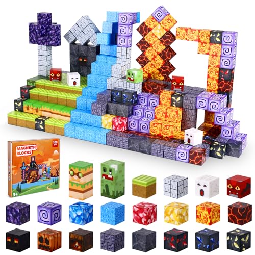 Cofvetia Blocos magnéticos de construção para crianças, 100 peças Build Mine Magnet World Magic Portal Set, brinquedos sensoriais Stem Montessori presente para meninos e meninas com mais de 3 anos (2