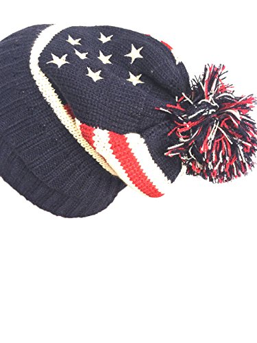 Ny Golden Fashion Women Men American Flag Cuffed Knit Usa Flag Patriotic Beanie With Pom Pom Winter Hat (Navy) #TOP1