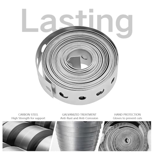 Image of Serplex Galvanized Steel Perforated Hanging Strip, Dual Size Pre-drilled Holes, 6.32mm & 4.76mm, Zinc-Plated Metal Mounting Strap for Pipe Support, Bracing, Hanging & DIY Installation, 300cm x 2 cm