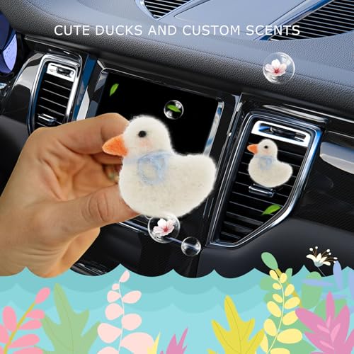 Image of ORIESSE Duck Car Accessories,Wool Felt Car Air Freshener Vent Clips,Refillable Essential Oil Aroma Diffuser,White Duck Decor for Women Teens