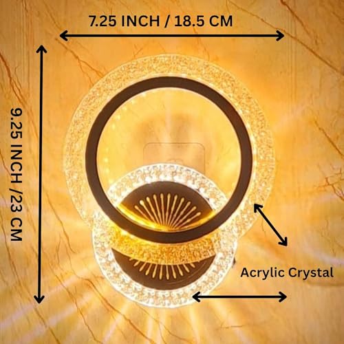Image of GreyWings Modern LED Wall Light for Home, 3 Color Modes, Warm White, Pink, Natural White, Golden Acrylic Crystal Wall Lamp, Pack of 1