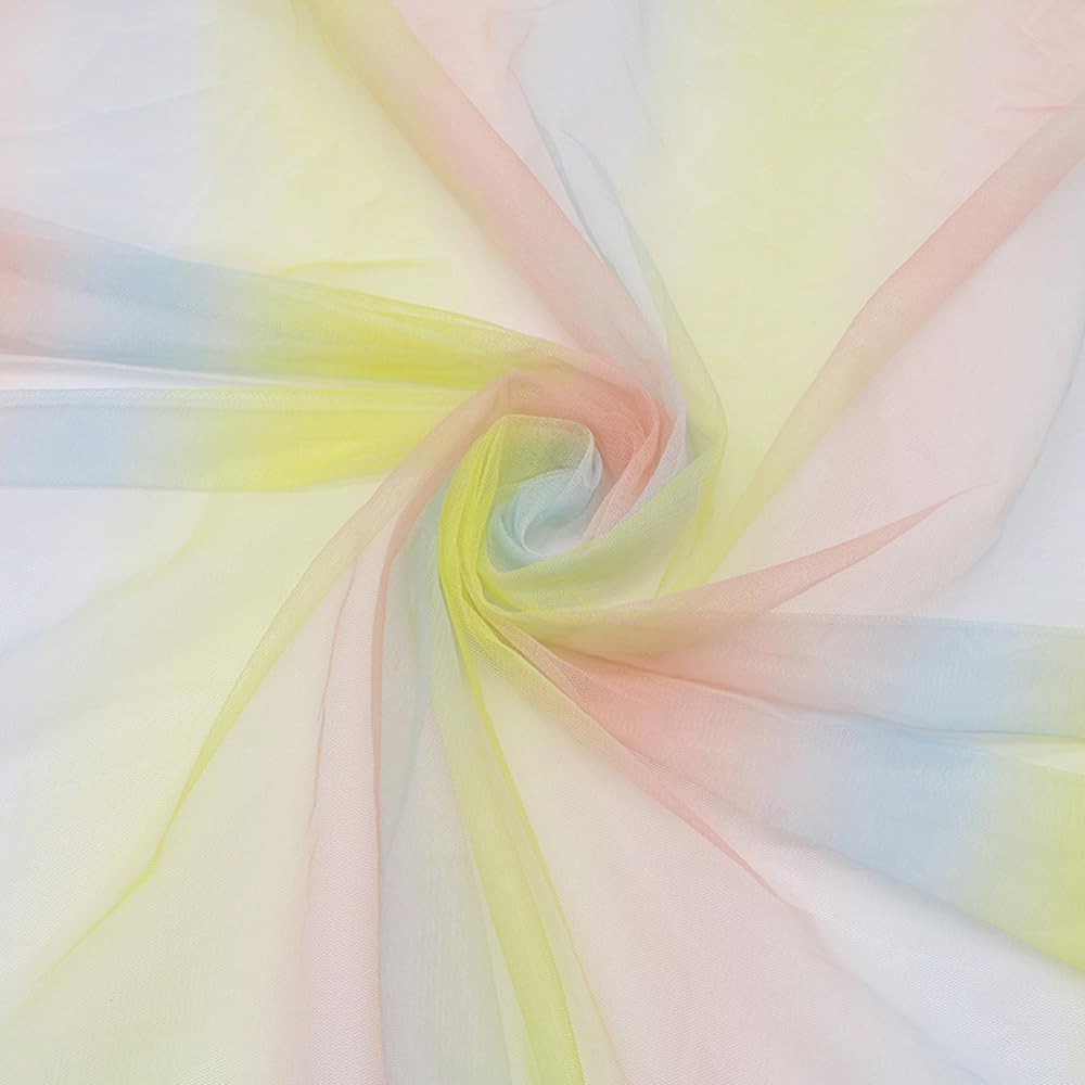 Leliafleury Rainbow Tulle Mesh Fabric, 1.5mx1m Polyester Net Mesh Material, Gradient Gauze Fabric for DIY Crafts Sewing Party Favors, Light Yellow/Pink — image 1