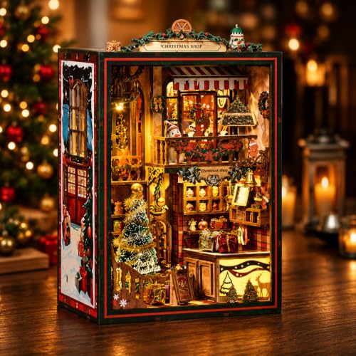 Ahşap Maket — Christmas Shop Dıy Book Nook Kit – Işıklı Mini Noel Dükkanı Kendin Yap Seti