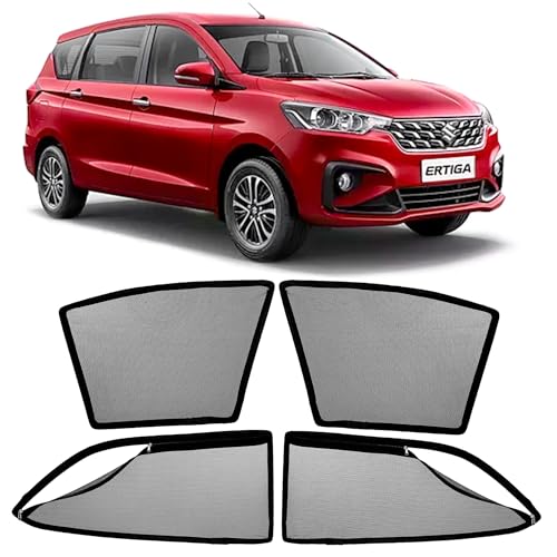 Image of AutoStory Magnetic Car Sunshade for Ertiga 2019-2024 | Front Half Cut for Mirror Visibility + Rear Full Coverage with Zipper | Heavy Heat & UV Protection | Privacy Side Window Curtains Shades
