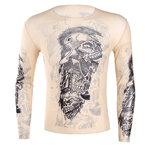 Hedmy Men's Fake Tattoo Tribal Inspired Print Elastic Long Sleeve T Shirt Muscle Tops Undershirt2