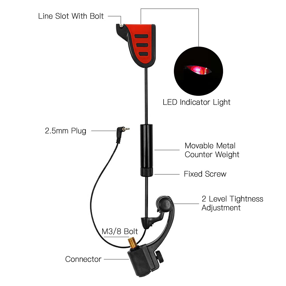 Set di Scambisti da Pesca a Tenuta Regolabile Indicatore di a LED Swinger Illuminato per Gli Appassionati di Pesca Notturna Materiale ABS 6 Pezzi
