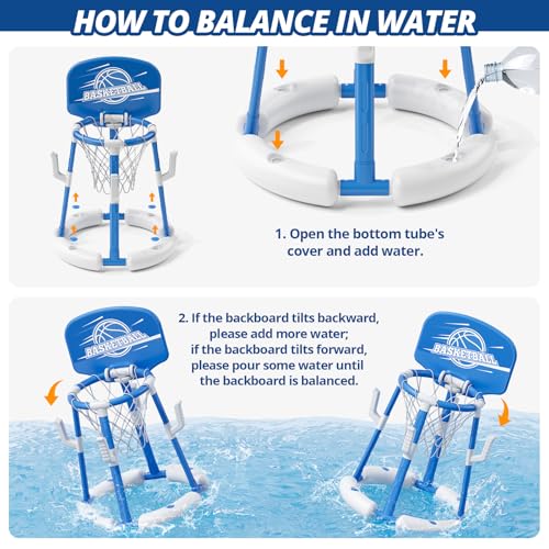 HYES 2 in 1 Pool Basketball Hoop with Backboard, Floating Pool Toys with 4 Balls/8 Ring Toss Game for Kids Ages 4-8, Indoor Outdoor Water Basketball for Poolside Family Party for Adults Kid 8-12, Blue by HYES - Image 7
