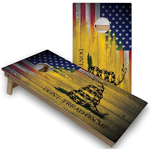 Gadsden & USA Flag Corn Hole Boards - Regulation Size 2x4 - Includes Boards and 8 Corn Filled Bags, A. Regulation 2x4