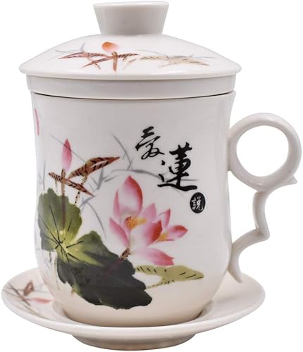HODRME JingDeZhen - Juego de 4 tazas de té de porcelana china hechas a mano con sistema de preparación de té de hojas sueltas para cocina y oficina