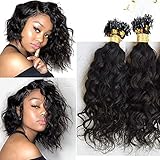 LUFFYWIG Natural Curly Extensions Human Hair Brazilian Micro Loop Ring Hair 1g/pcs 100pcs Pack Natural Color 18 Inch