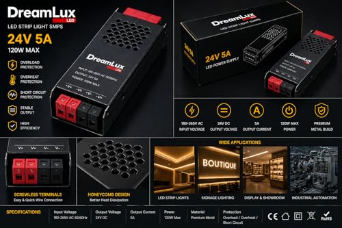 Image of Dreamlux 120W 24V 5A SMPS Power Supply | AC to DC Converter 180-265V Input | Industrial Grade Switching Power Supply with 4kV Surge Protection | Overload, Short Circuit Protection | Made in India (3)