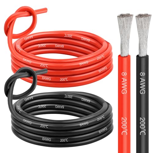 Image of 8 Gauge OFC Copper Wire 10 Feet,8 AWG Pure Copper Battery Cable, 8AWG Red and Black Oxygen Free Stranded Welding Wire for Solar Panel, Automotive, LED Lighting, Generator(8 AWG 10FT)
