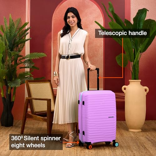 Image of Nasher Miles Cairo Hard-Sided Polypropylene Check-in Luggage 24 inch | 65cm | 8 Wheels Medium Trolley Bag for Travel | Suitcase (Purple & Blue)