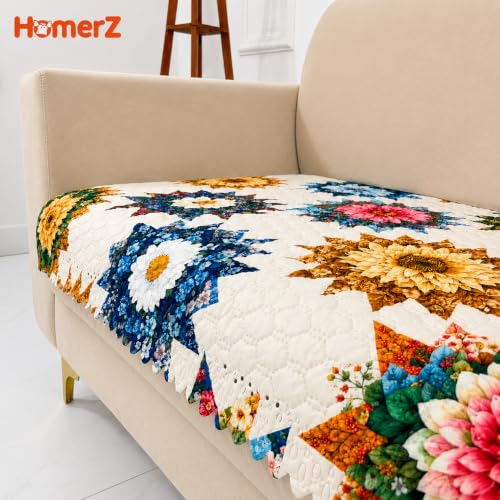 Image of Homerz Premium Printed Quilted Velvet Sofa Slip Cover Protector with Tassels, Sofa Mat, Exact Size, Antislip Cover (Morocco, 1 Seater, Half)
