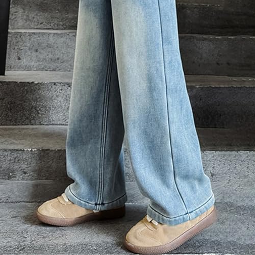 Baggy Straight Jeans for Youth Girls Wide Leg Letter Print Elastic Waist Denim Pants Kids Girls Loose Stretchy Trousers2