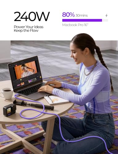 Image of LISEN 10FT USB C Cable Fast Charging, Chubby 240W Cable USB C to USB C Fast Charging Soft Silicone USBC to USBC Parallel Cable for iPhone 17 Pro Max 16 15 Samsung S25 Ultra MacBook Pro Air iPad Purple