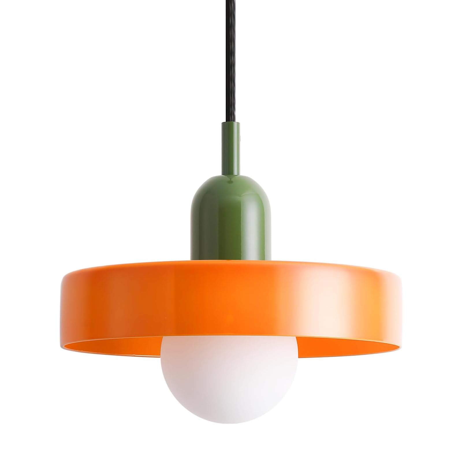 HJXDtech Vintage Colored Glass Pendant Light, 25cm Round Glass Shade with Green Top, E27 Adjustable Ceiling Hanging Lamp for Kitchen Island Dining Room Bedroom Café (Orange Shade)