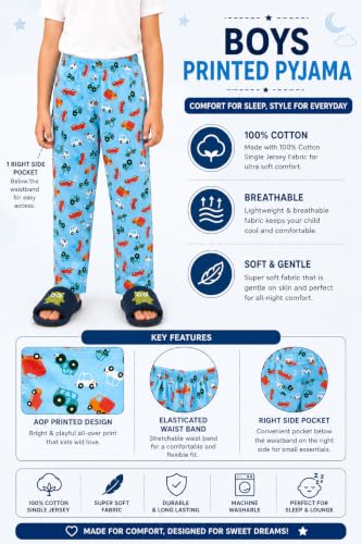 Image of KiddoPanti Boys Printed Pyjama | 100% Cotton Single Jersey Fabric | All Over Printed Design | Relax Fit & Ankle Length | Pyjama Pant