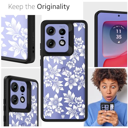 Image of KAPAVER Dazzle Series Back Cover Case for Motorola Edge 50 Pro (TPU+PC) (Floral White-Black)