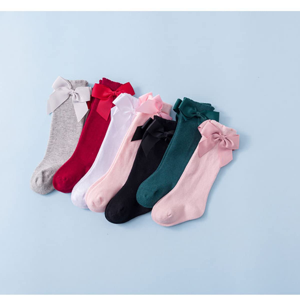 BULINGNA Toddler Infant Baby Girl Princess Bowknot Stockings Solid Color Ruffled Knee High Socks Tube School Uniform Leggings (Assorted 6Pairs, 0-12 Months)