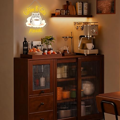 Image of Coffee Cat Please Neon Sign Dimmable LED Wall Light for Cafe Station Decor | 14.76IN*12.6IN,Five level brightness adjustment,USB powered,For Coffee Kitchen Corner Club Window Decor,Party Gifts