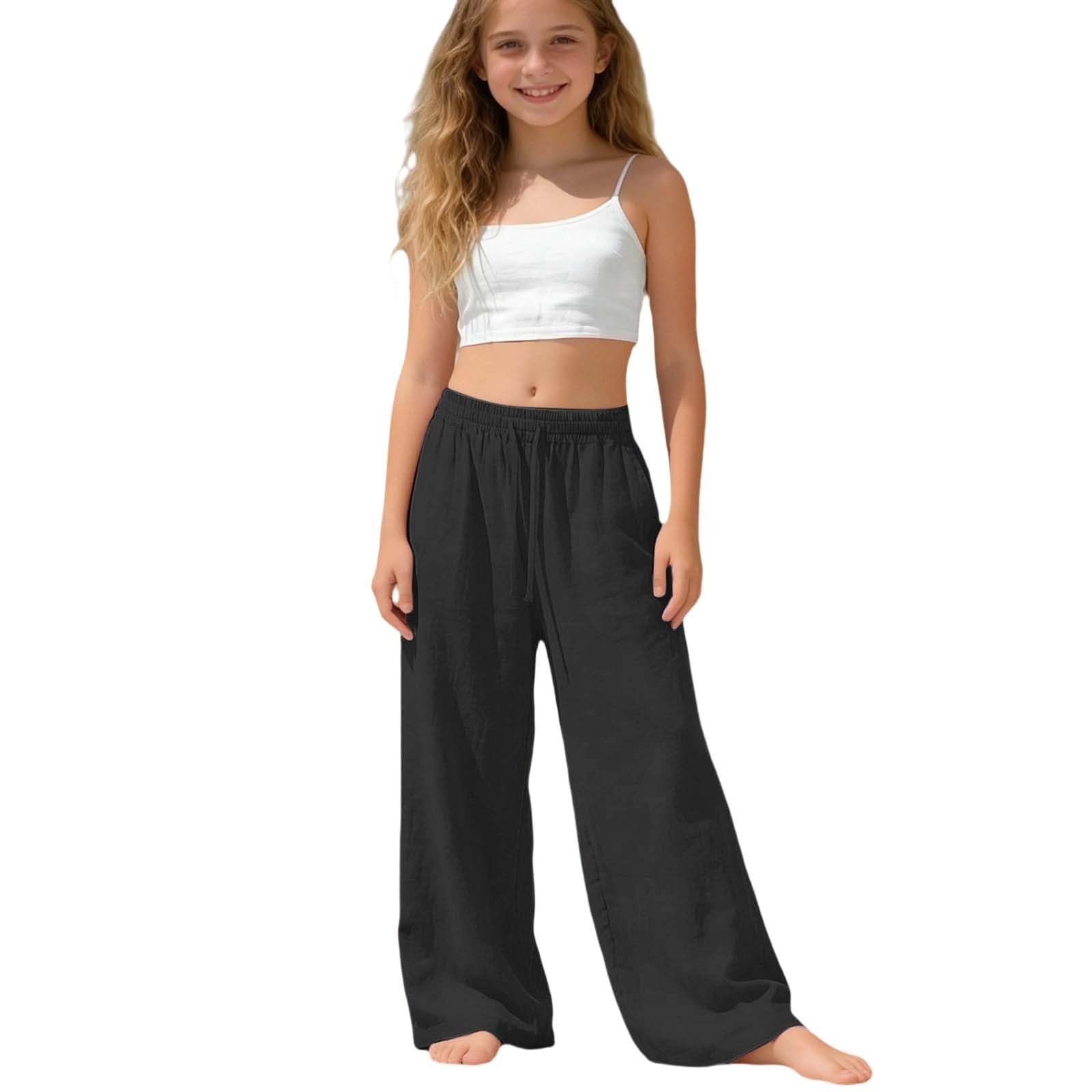 Pantalones de Lino para Niñas Palazzo Largo Ancho Transpirables Verano