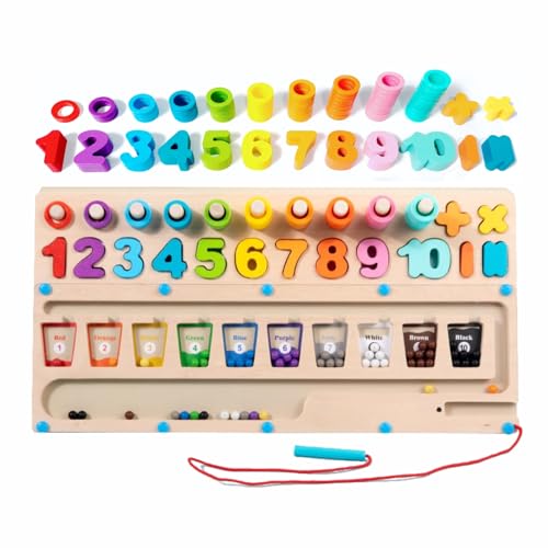 Image of HERQUEEN 3 in 1 Magnetic Color and Number Maze, Wooden Number Puzzle & Counting Color Sorting Learning Board, Montessori Toddler Fine Motor Skills Preschool Educational Toys for Kids Age 3+ Year Old