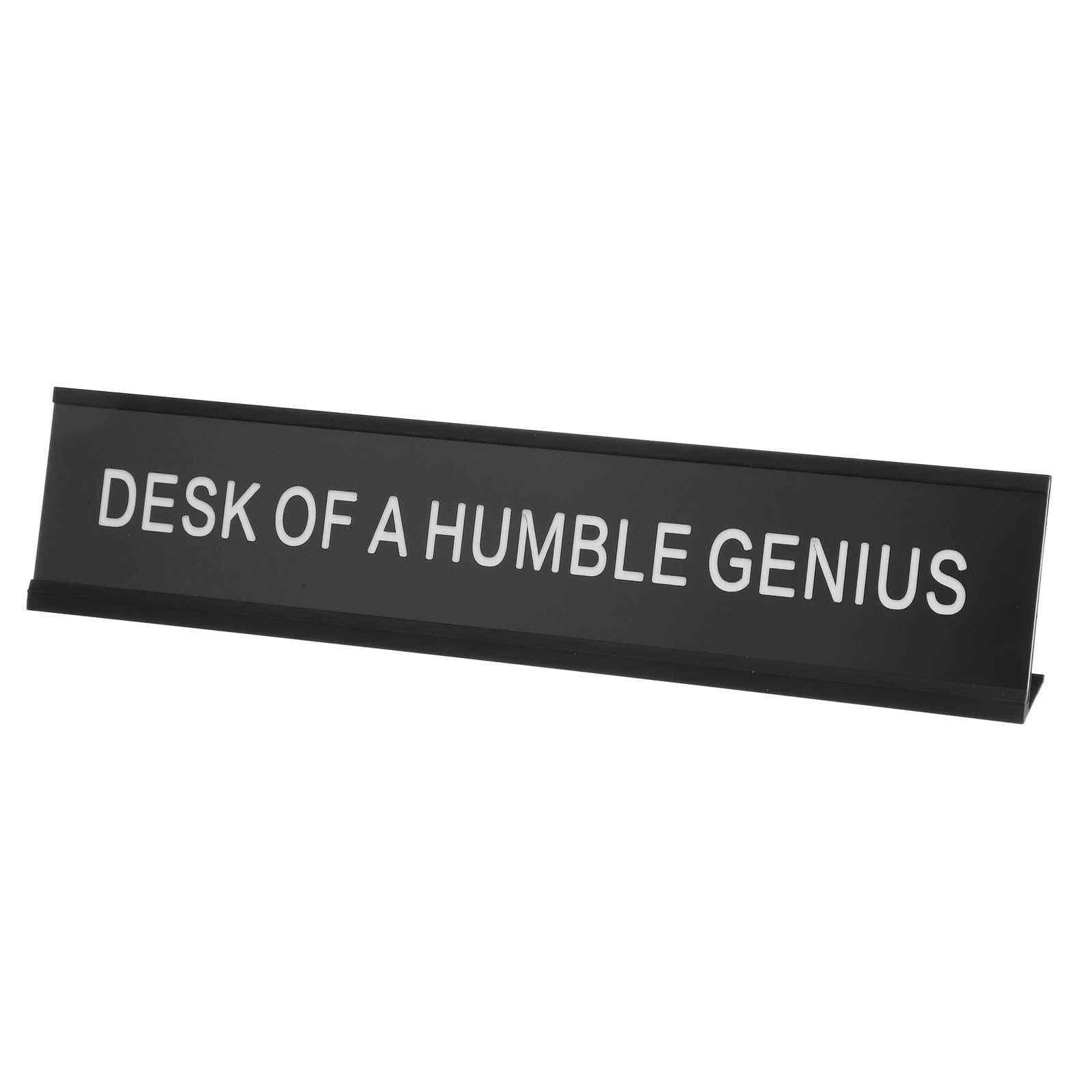 PATIKIL DESK OF A HUMBLE GENIUS Desk Name Plate, Aluminum Desk Plaque Funny Nameplate Sign for Office Coworker Prank Gifts Desk Decor, Black/White on Black