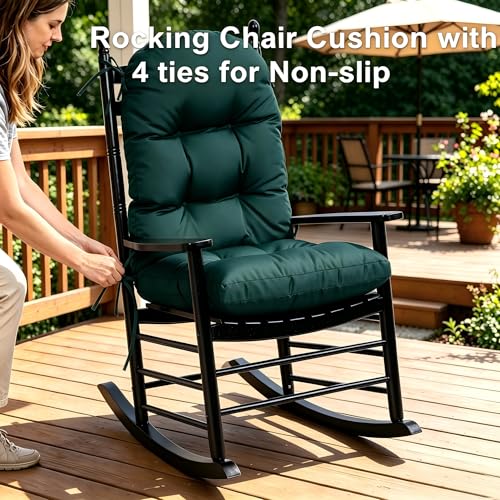 Image of QILLOWAY Outdoor High Back Chair Cushion for Adirondack, All Weather Rocking Chair Cushions Thick Padded Replacement for Patio Furniture,Mallard, Forest Green