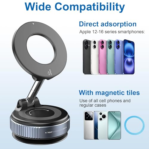 Unicavu Soporte Magnético para Coche con Ventosa Ajustable 360° Soporte Movil Coche para iPhone 17, 16, 15, 14, 13, 12 Pro MAX Plus y Teléfonos Android - imagen 2